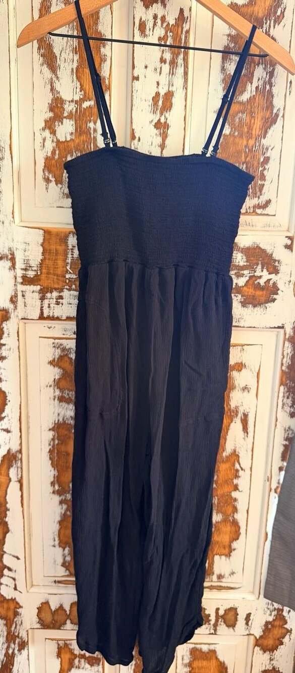 prAna Black Smocked Wide Leg Jumpsuit Women’s Small 100% Tencel Modal Boho